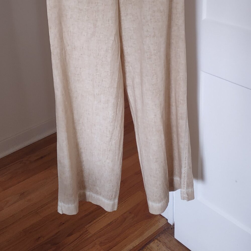 ZARA NWT Full Length Beige Bronze Linen Blend Trousers Size MEDIUM - Picture 10 of 11